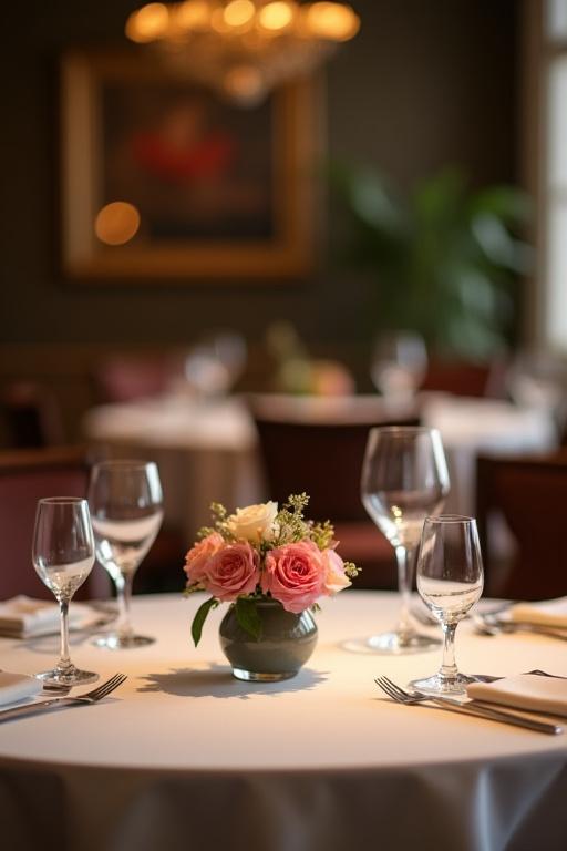 レストランのテーブルを彩る小さな花瓶