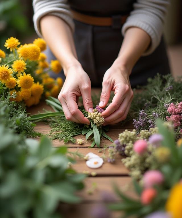 デザイナーが丁寧に花を選んでいる様子